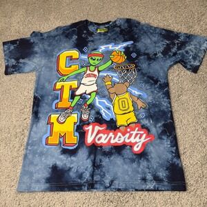 Chinatown Market Varsity Alien Basketball Tie Dye Graphic T-Shirt Mens L Blue